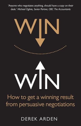 Book cover for Win-Win by Derek Arden about persuasive negotiations with gold and white typography on dark background